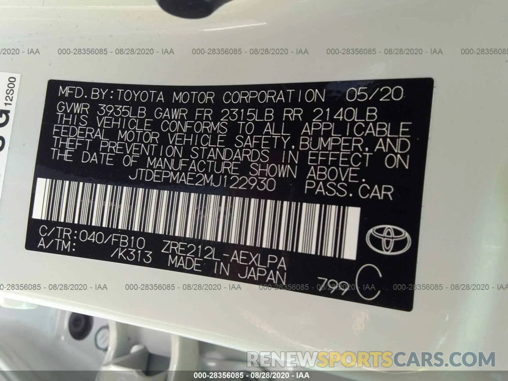 9 Photograph of a damaged car JTDEPMAE2MJ122930 TOYOTA COROLLA 2021