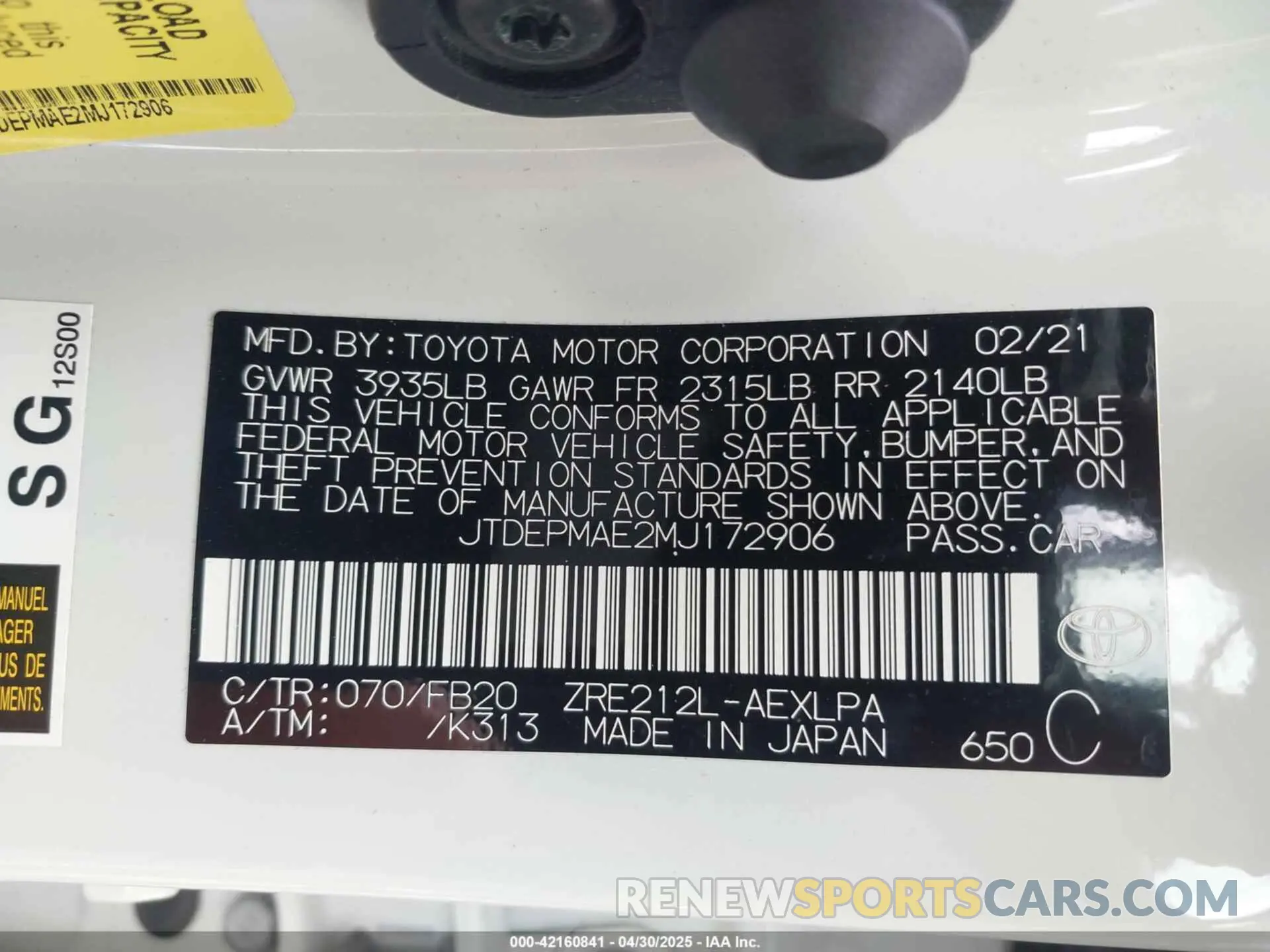 9 Фотография поврежденного автомобиля JTDEPMAE2MJ172906 TOYOTA COROLLA 2021