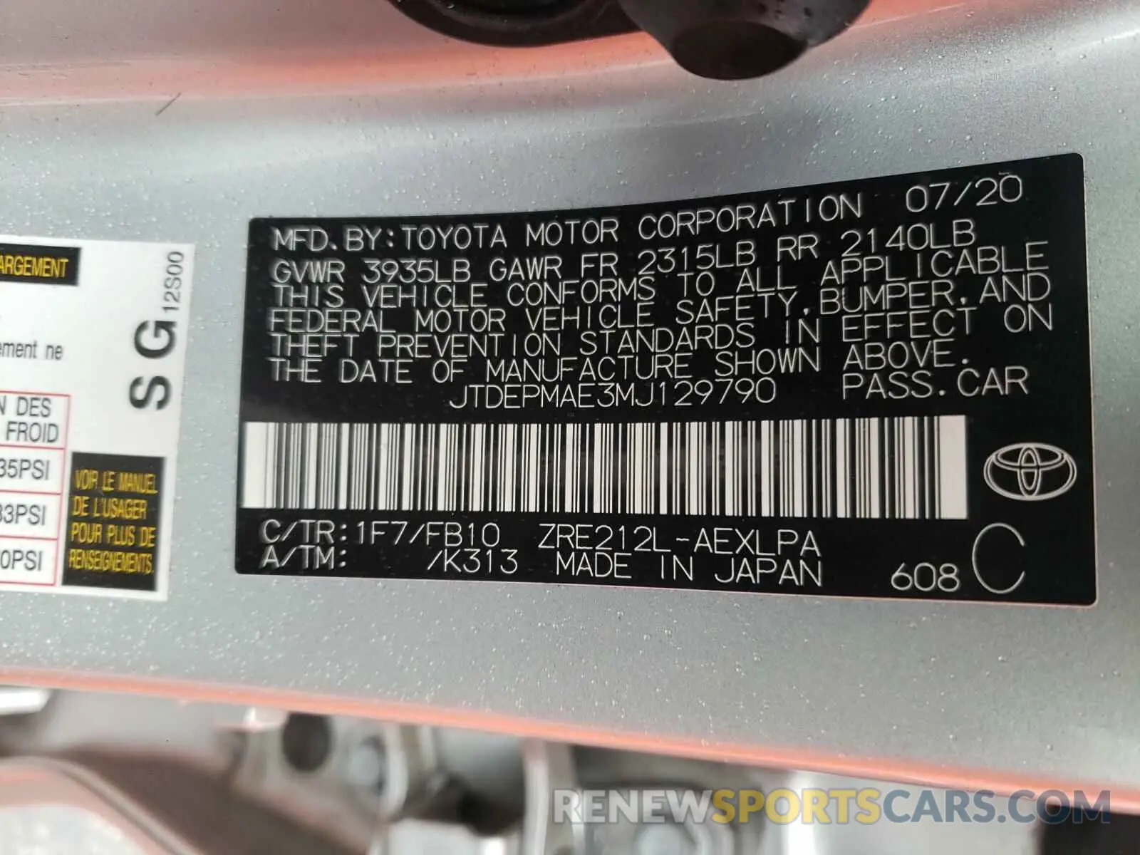 10 Photograph of a damaged car JTDEPMAE3MJ129790 TOYOTA COROLLA 2021