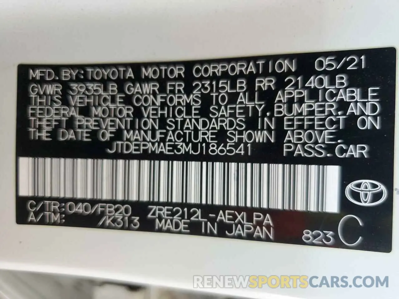 12 Фотография поврежденного автомобиля JTDEPMAE3MJ186541 TOYOTA COROLLA 2021