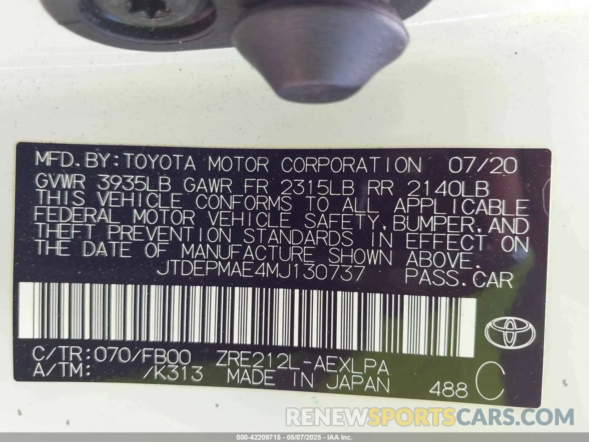 9 Фотография поврежденного автомобиля JTDEPMAE4MJ130737 TOYOTA COROLLA 2021