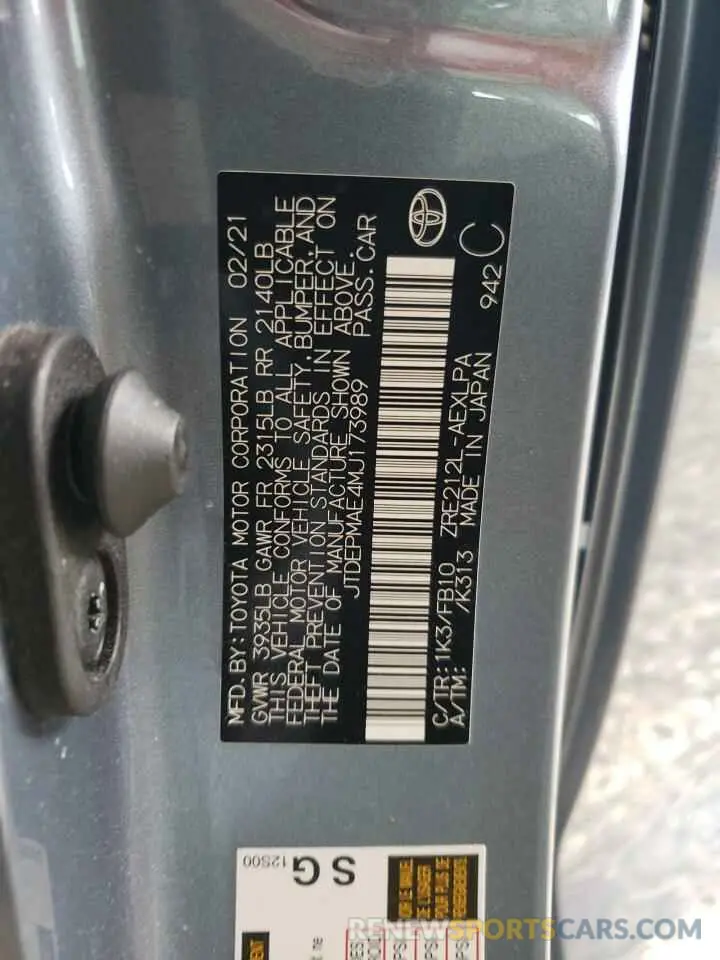 13 Фотография поврежденного автомобиля JTDEPMAE4MJ173989 TOYOTA COROLLA 2021
