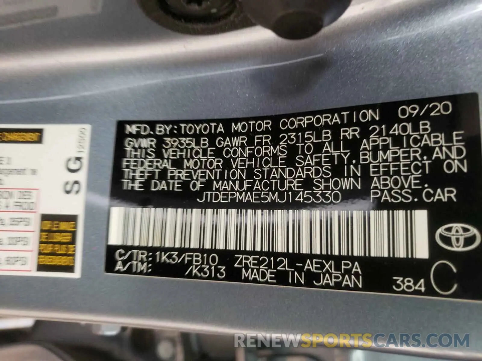 10 Фотография поврежденного автомобиля JTDEPMAE5MJ145330 TOYOTA COROLLA 2021