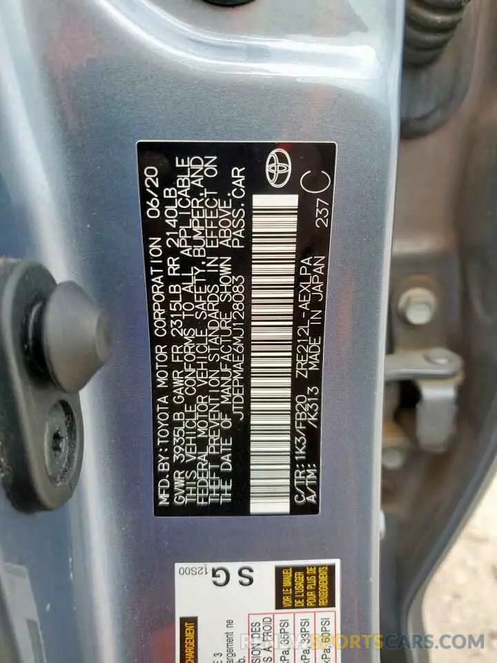 13 Photograph of a damaged car JTDEPMAE6MJ128083 TOYOTA COROLLA 2021