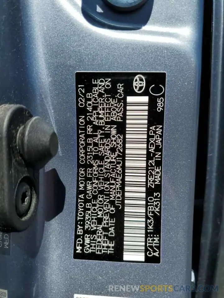 12 Фотография поврежденного автомобиля JTDEPMAE6MJ172682 TOYOTA COROLLA 2021