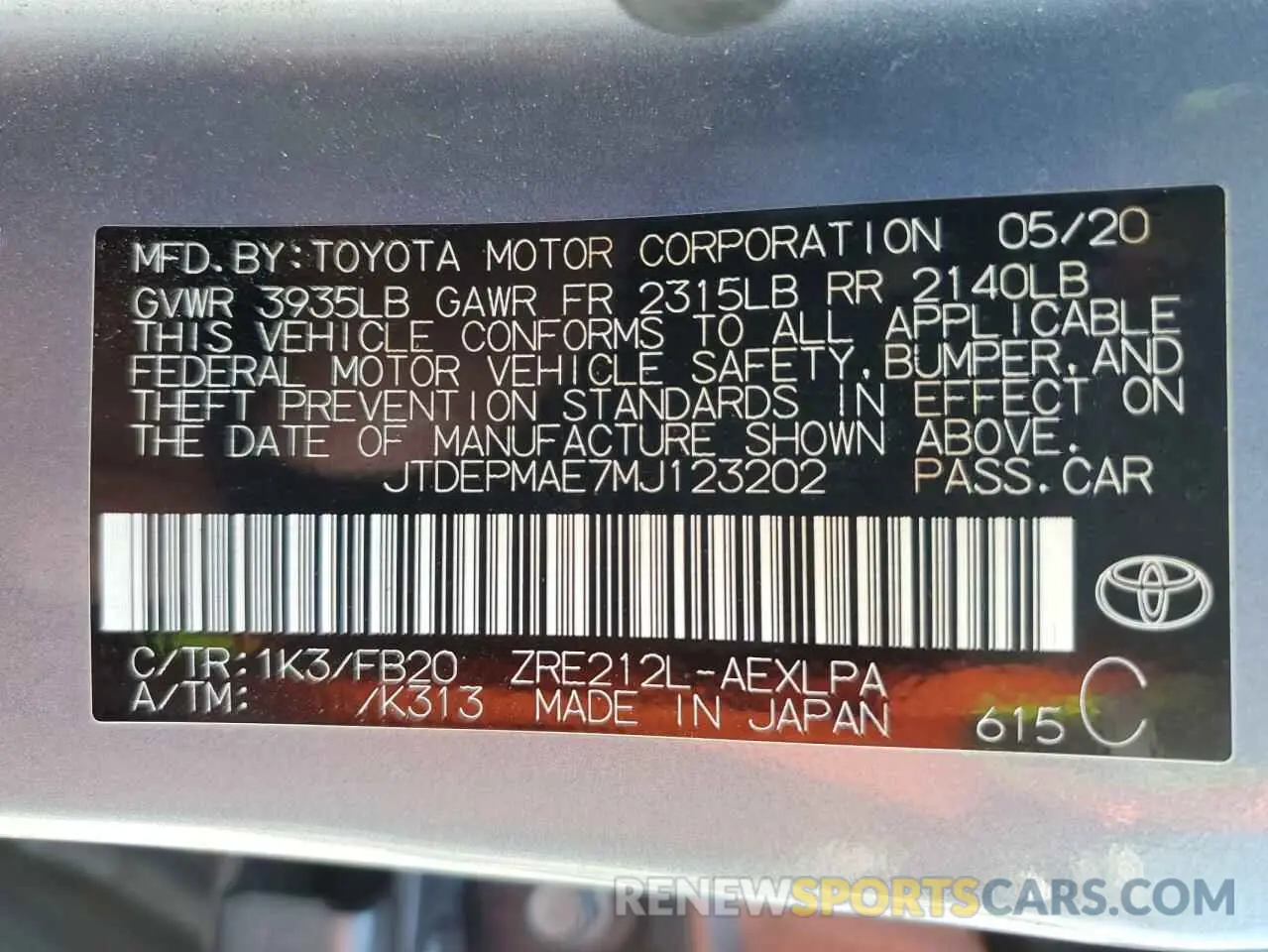 13 Фотография поврежденного автомобиля JTDEPMAE7MJ123202 TOYOTA COROLLA 2021