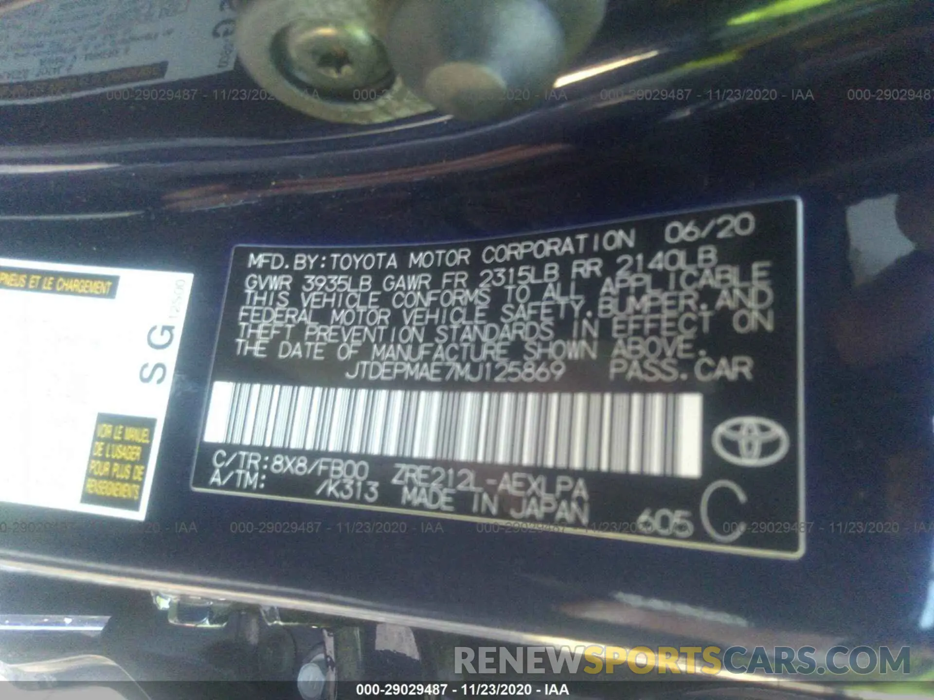 9 Photograph of a damaged car JTDEPMAE7MJ125869 TOYOTA COROLLA 2021