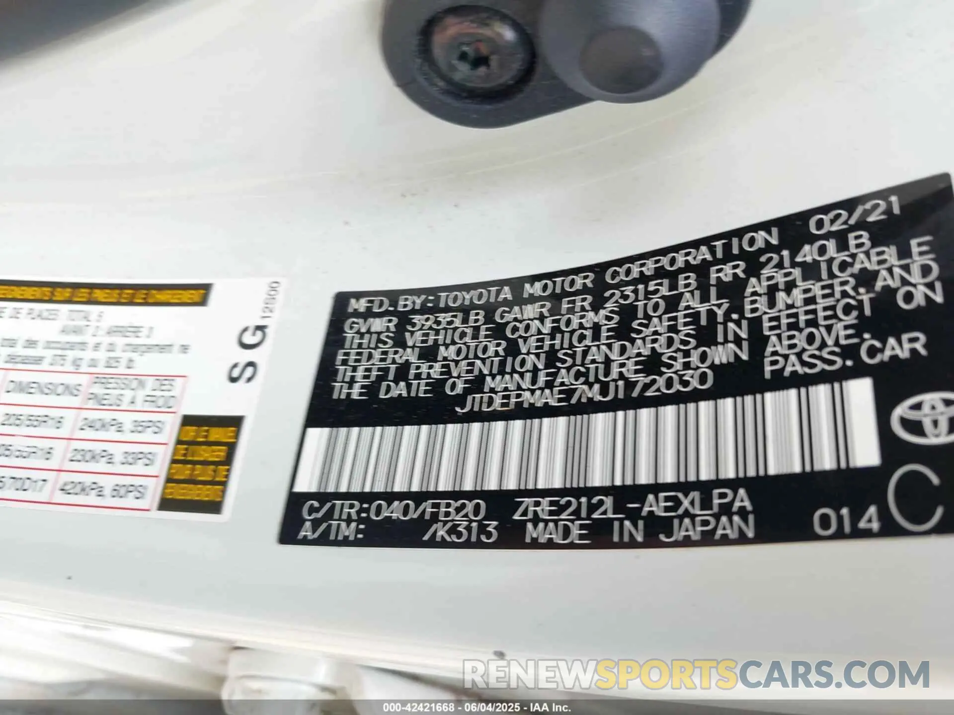 9 Photograph of a damaged car JTDEPMAE7MJ172030 TOYOTA COROLLA 2021