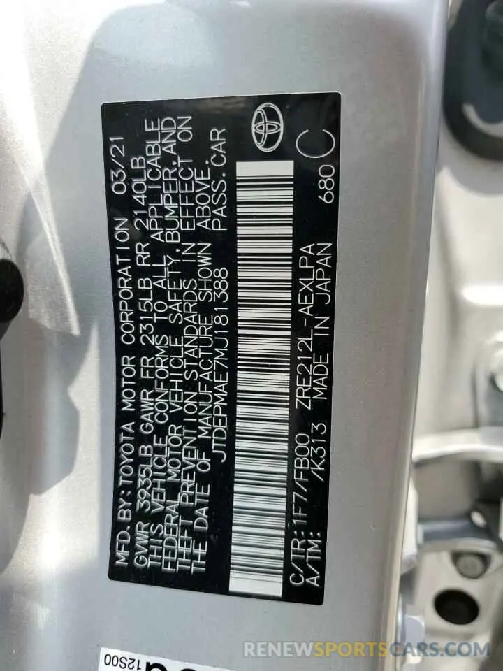 12 Photograph of a damaged car JTDEPMAE7MJ181388 TOYOTA COROLLA 2021