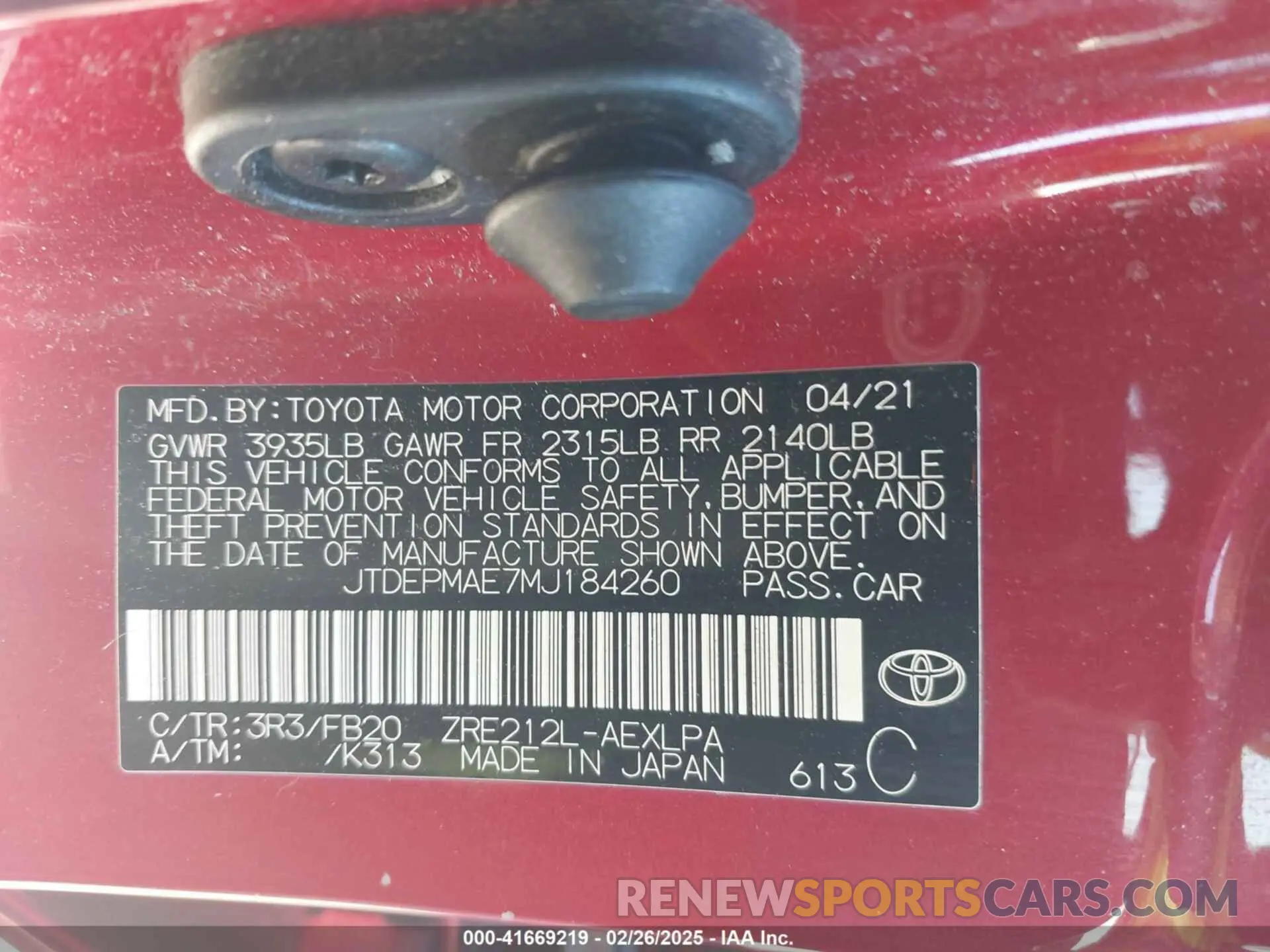 9 Photograph of a damaged car JTDEPMAE7MJ184260 TOYOTA COROLLA 2021