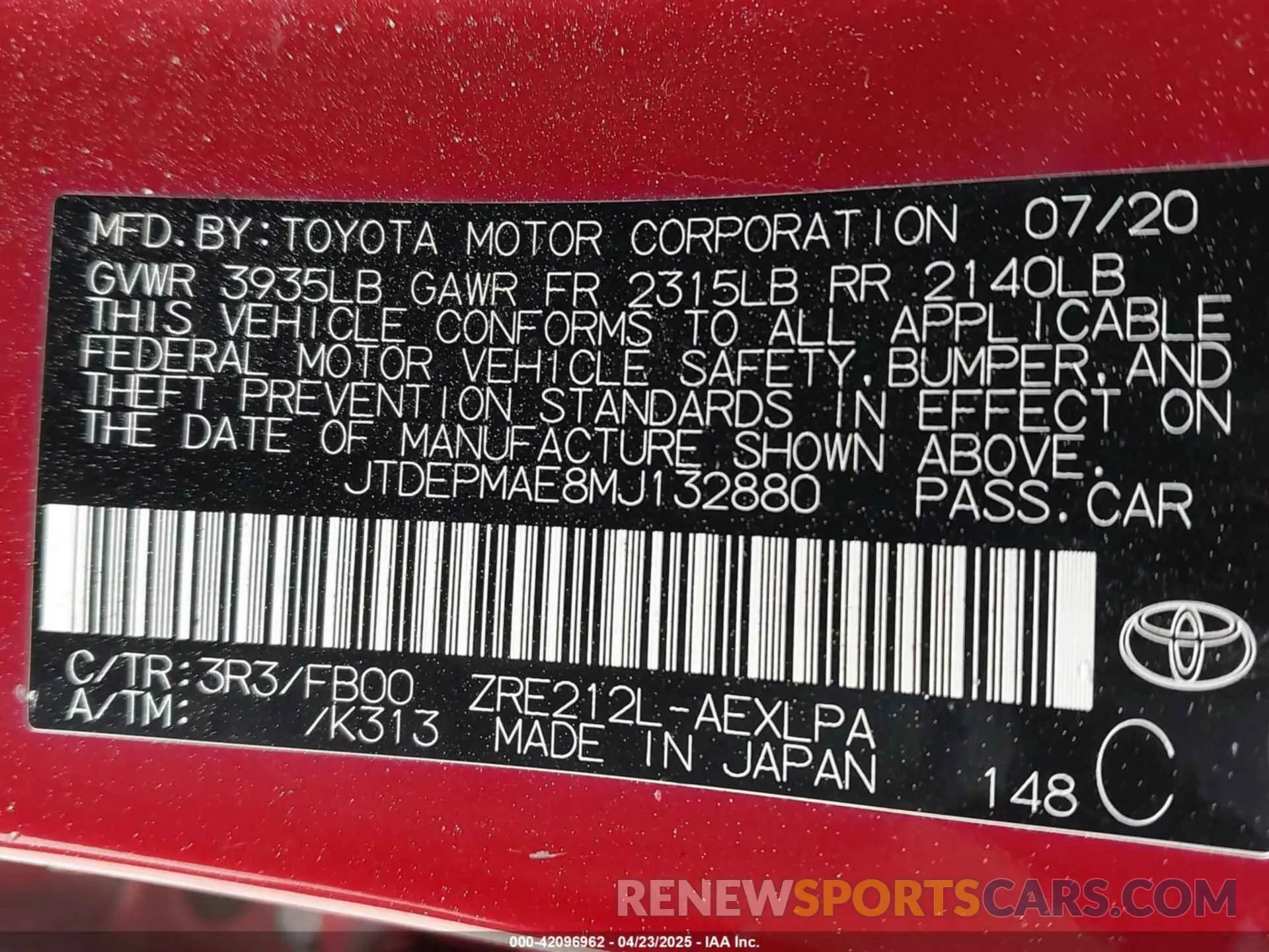 9 Photograph of a damaged car JTDEPMAE8MJ132880 TOYOTA COROLLA 2021