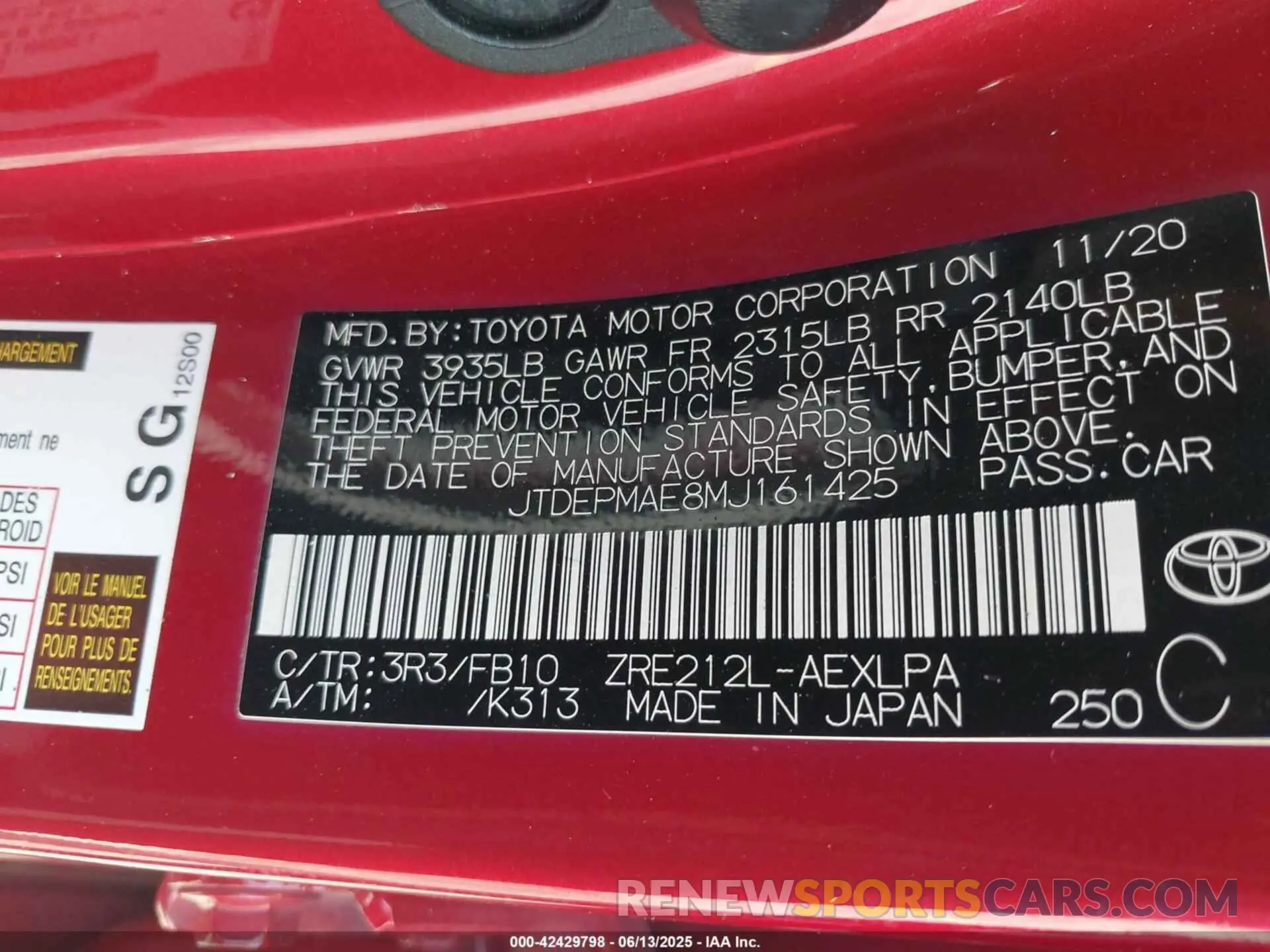 9 Фотография поврежденного автомобиля JTDEPMAE8MJ161425 TOYOTA COROLLA 2021
