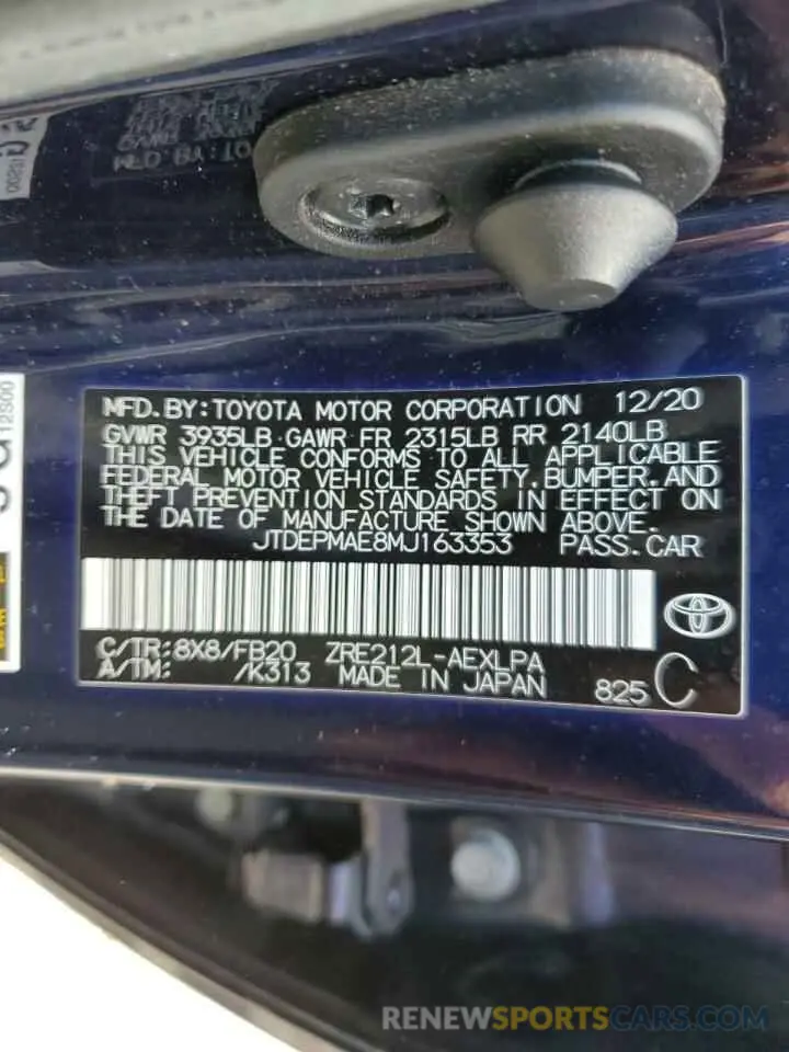 12 Фотография поврежденного автомобиля JTDEPMAE8MJ163353 TOYOTA COROLLA 2021