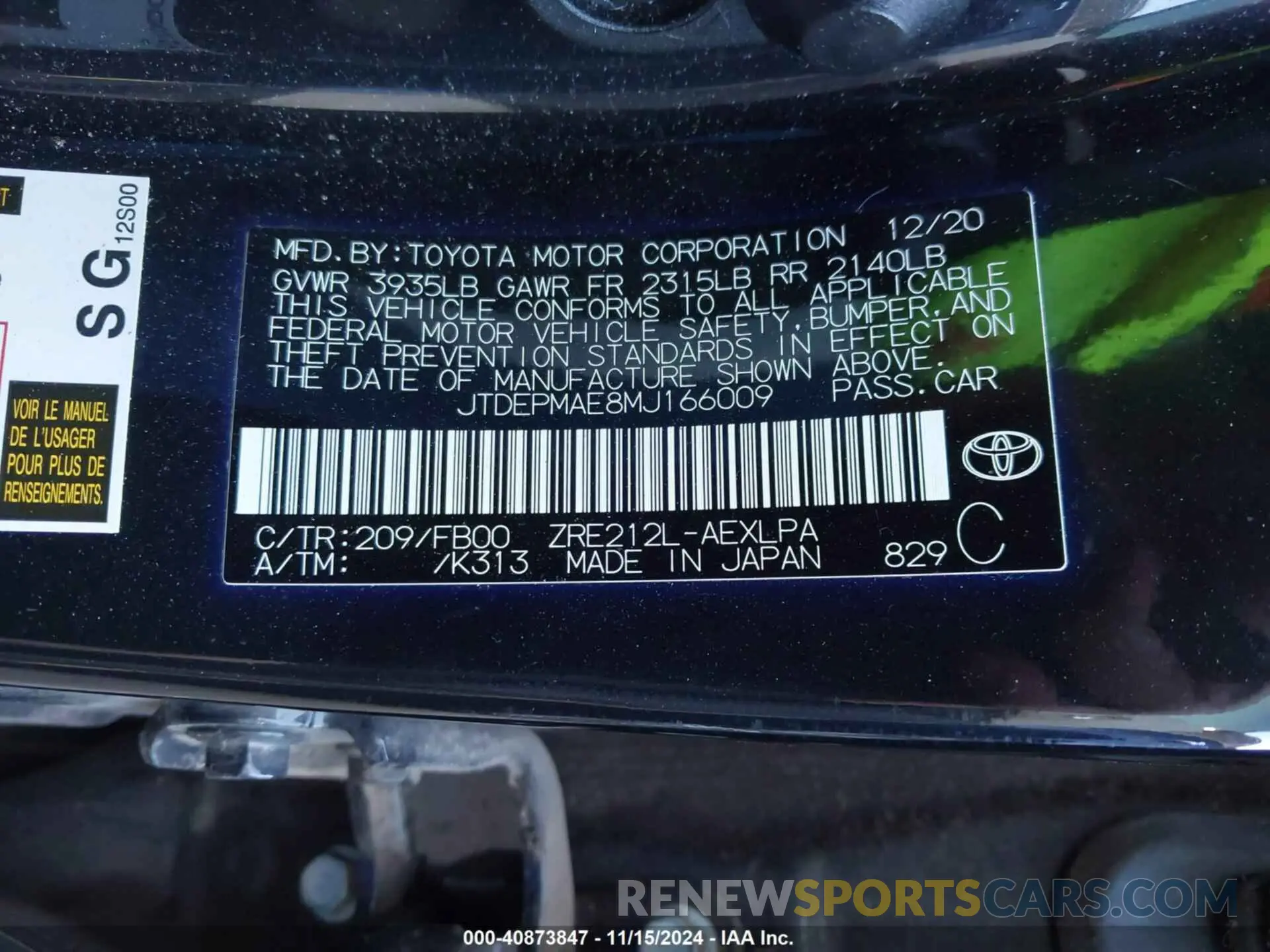 9 Photograph of a damaged car JTDEPMAE8MJ166009 TOYOTA COROLLA 2021
