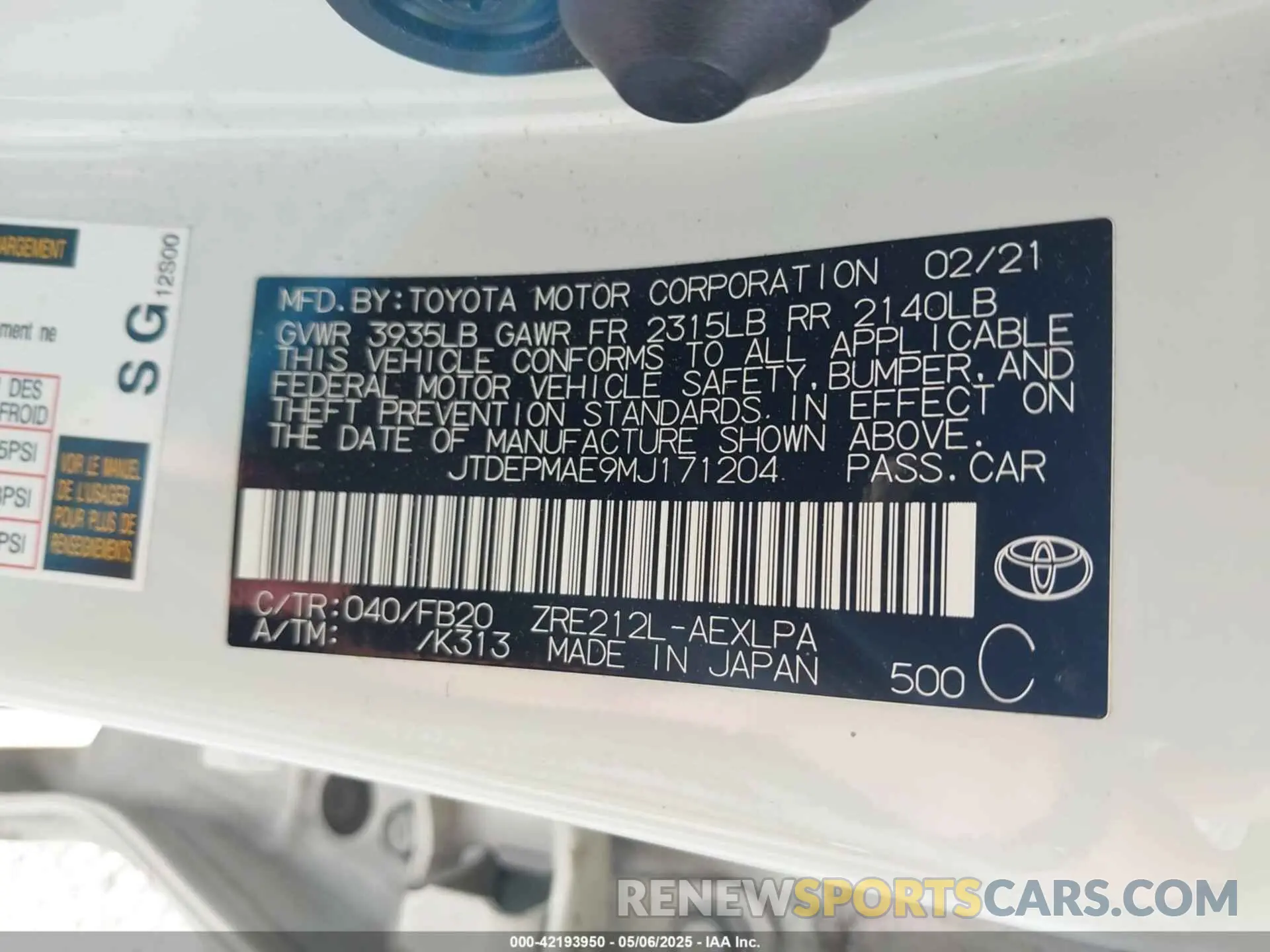 9 Photograph of a damaged car JTDEPMAE9MJ171204 TOYOTA COROLLA 2021