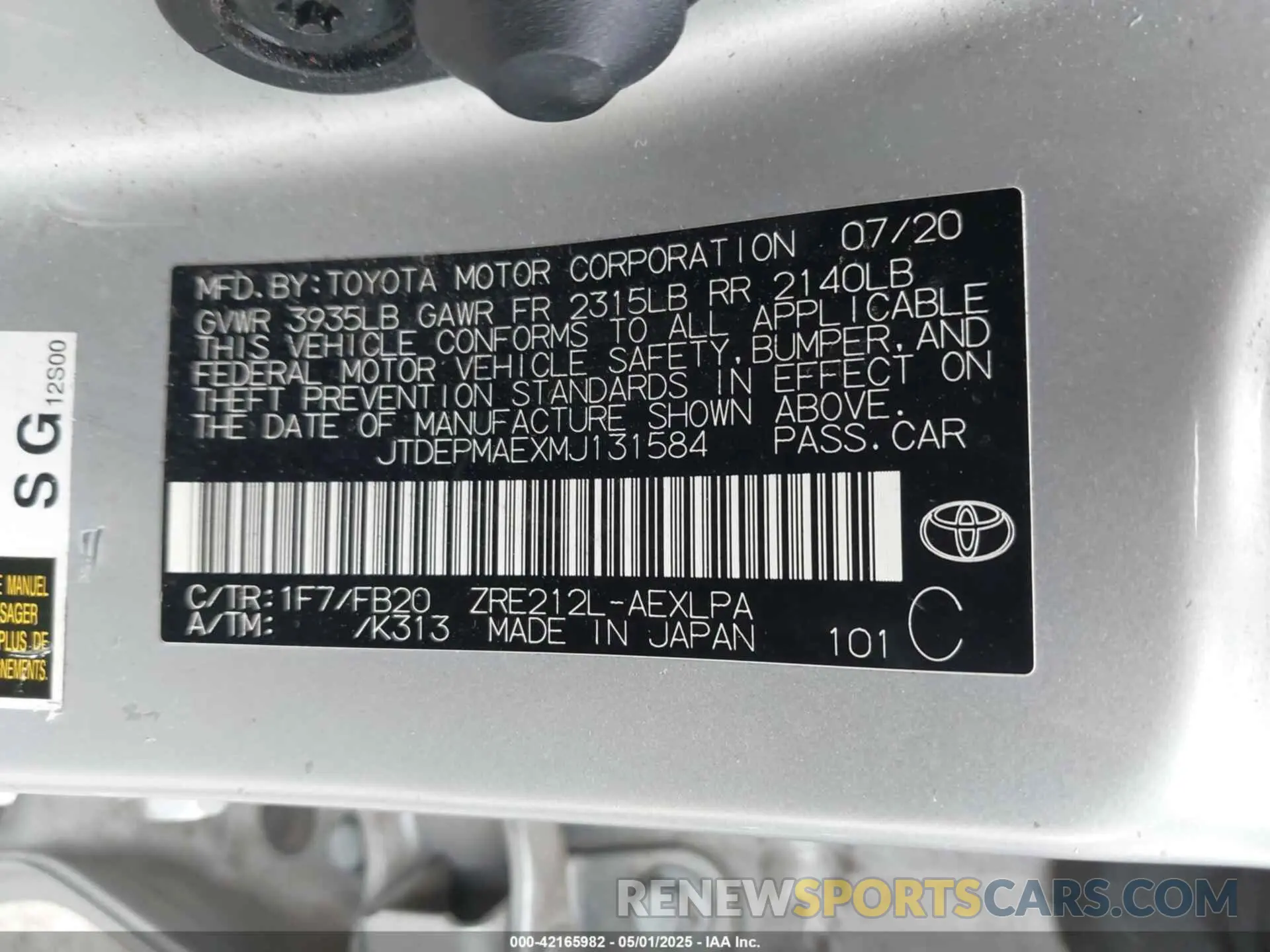9 Фотография поврежденного автомобиля JTDEPMAEXMJ131584 TOYOTA COROLLA 2021