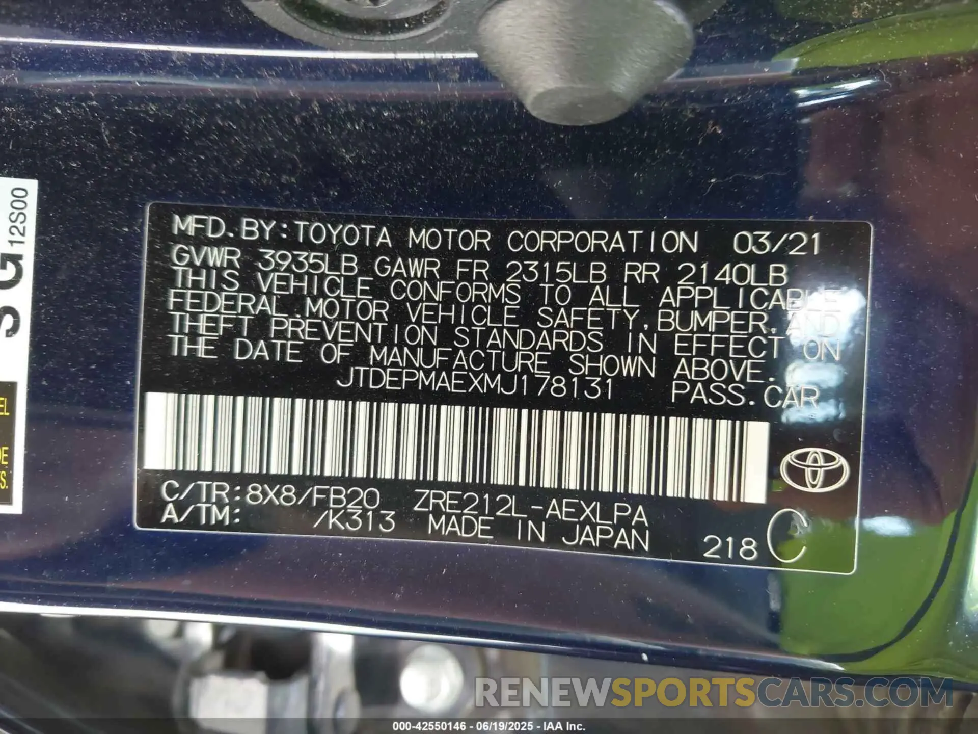 9 Photograph of a damaged car JTDEPMAEXMJ178131 TOYOTA COROLLA 2021