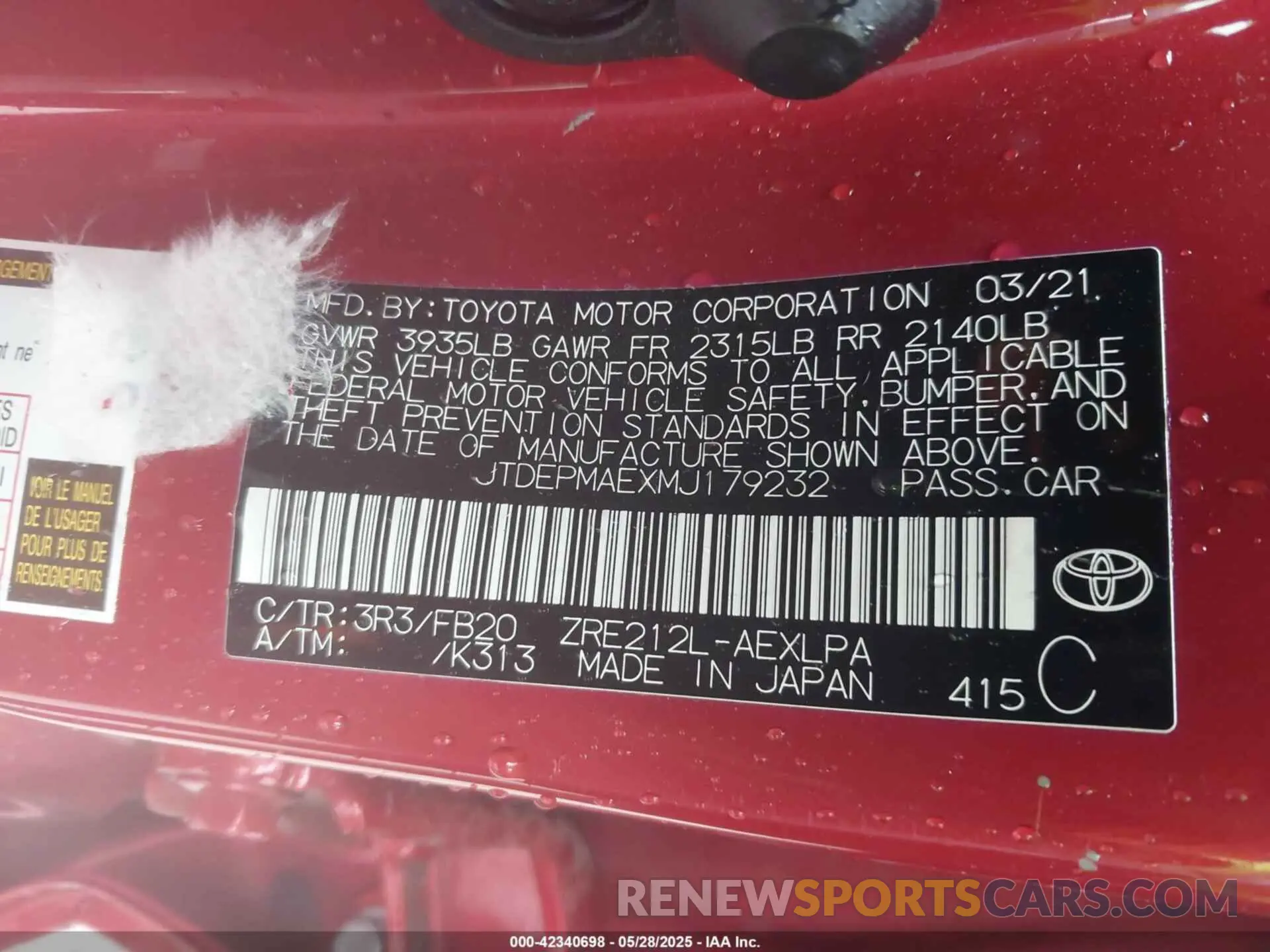 9 Фотография поврежденного автомобиля JTDEPMAEXMJ179232 TOYOTA COROLLA 2021