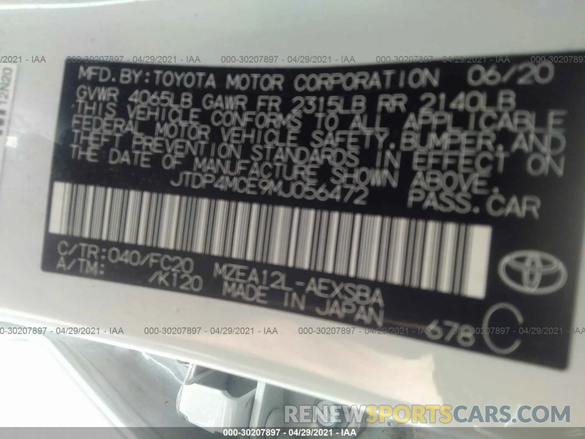 9 Photograph of a damaged car JTDP4MCE9MJ056472 TOYOTA COROLLA 2021
