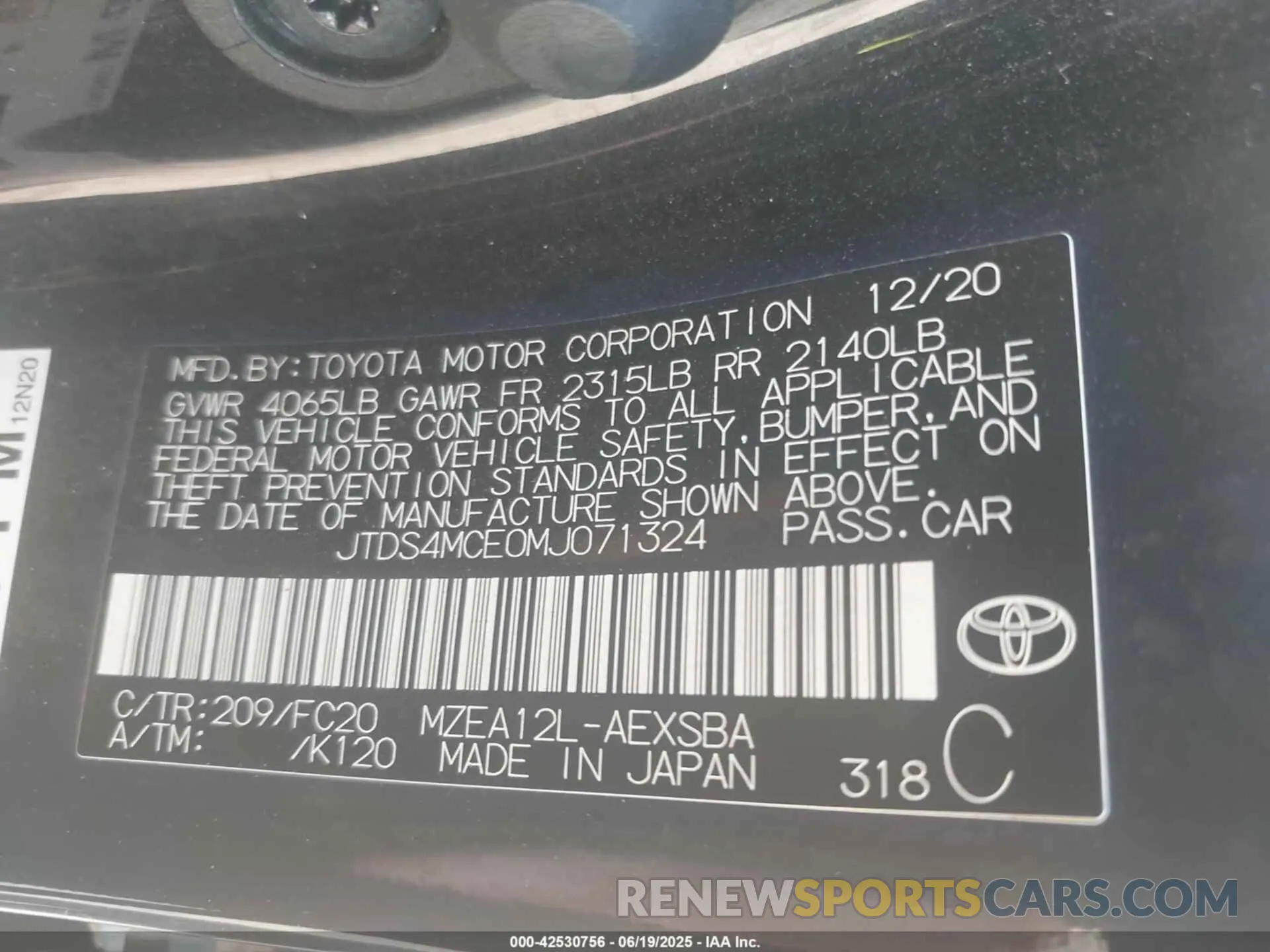 9 Фотография поврежденного автомобиля JTDS4MCE0MJ071324 TOYOTA COROLLA 2021