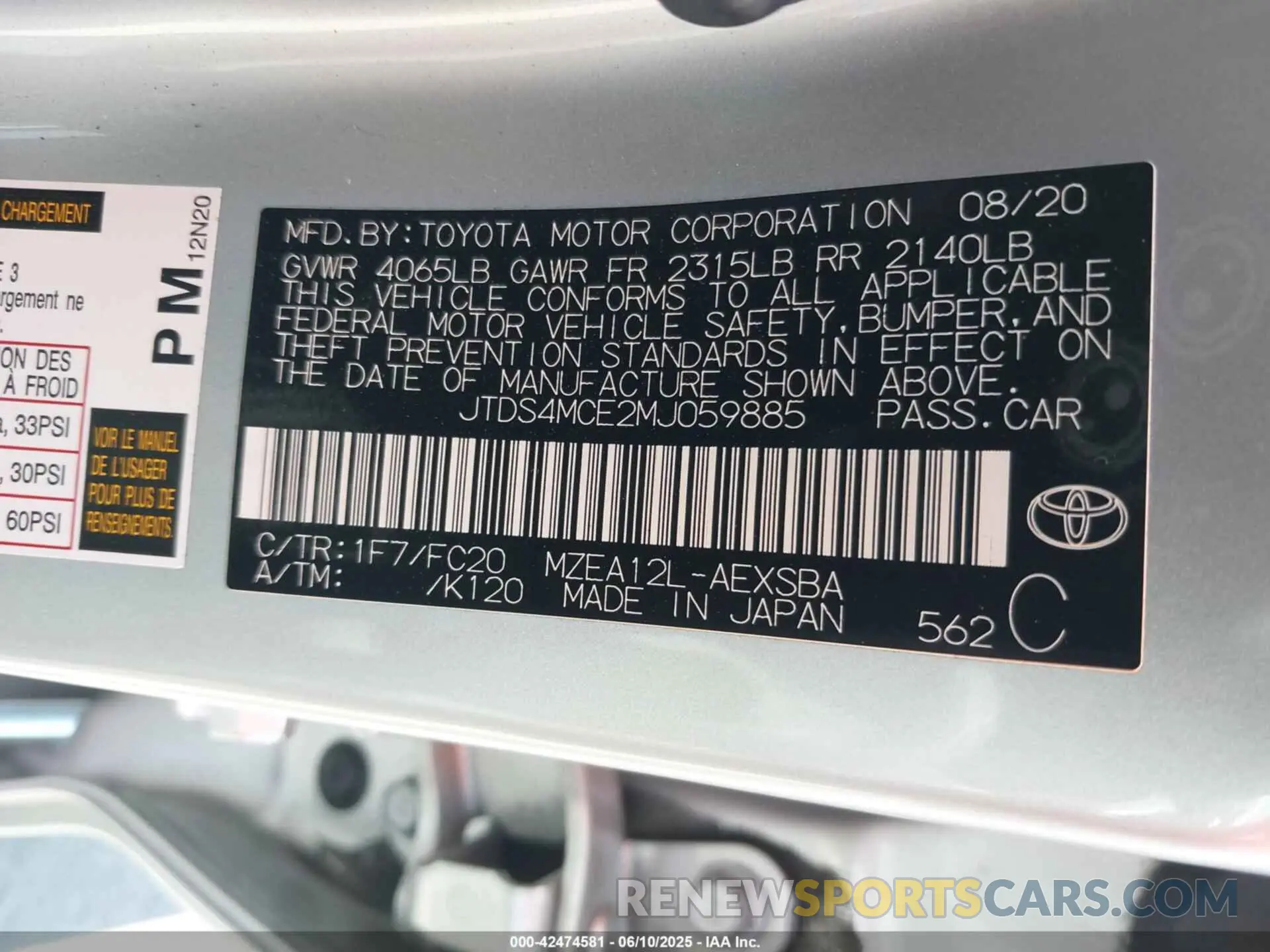 9 Фотография поврежденного автомобиля JTDS4MCE2MJ059885 TOYOTA COROLLA 2021