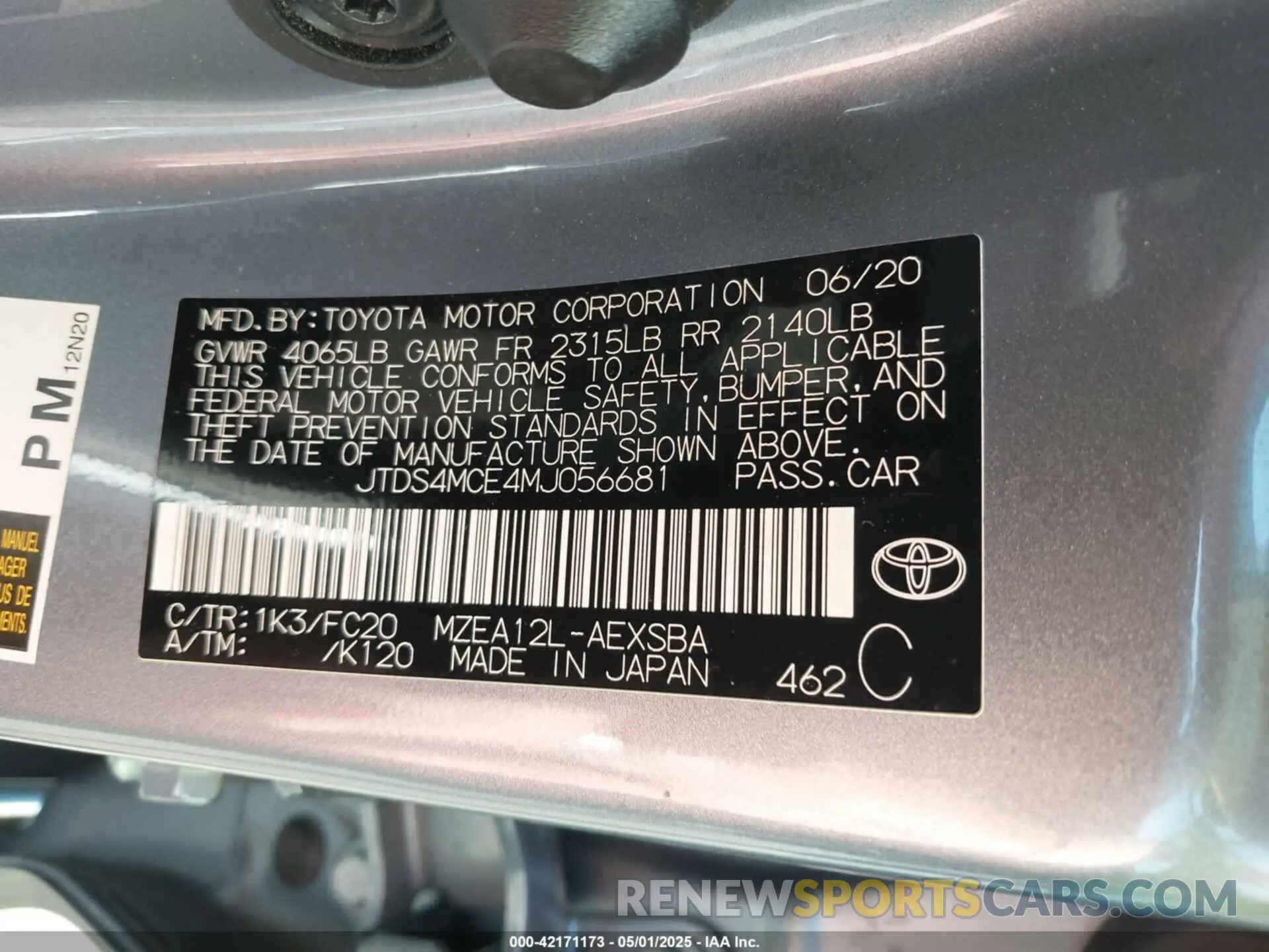 9 Photograph of a damaged car JTDS4MCE4MJ056681 TOYOTA COROLLA 2021
