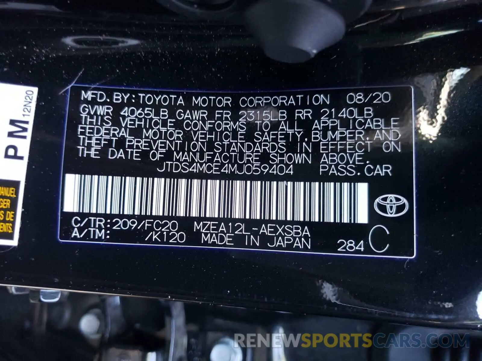 10 Фотография поврежденного автомобиля JTDS4MCE4MJ059404 TOYOTA COROLLA 2021
