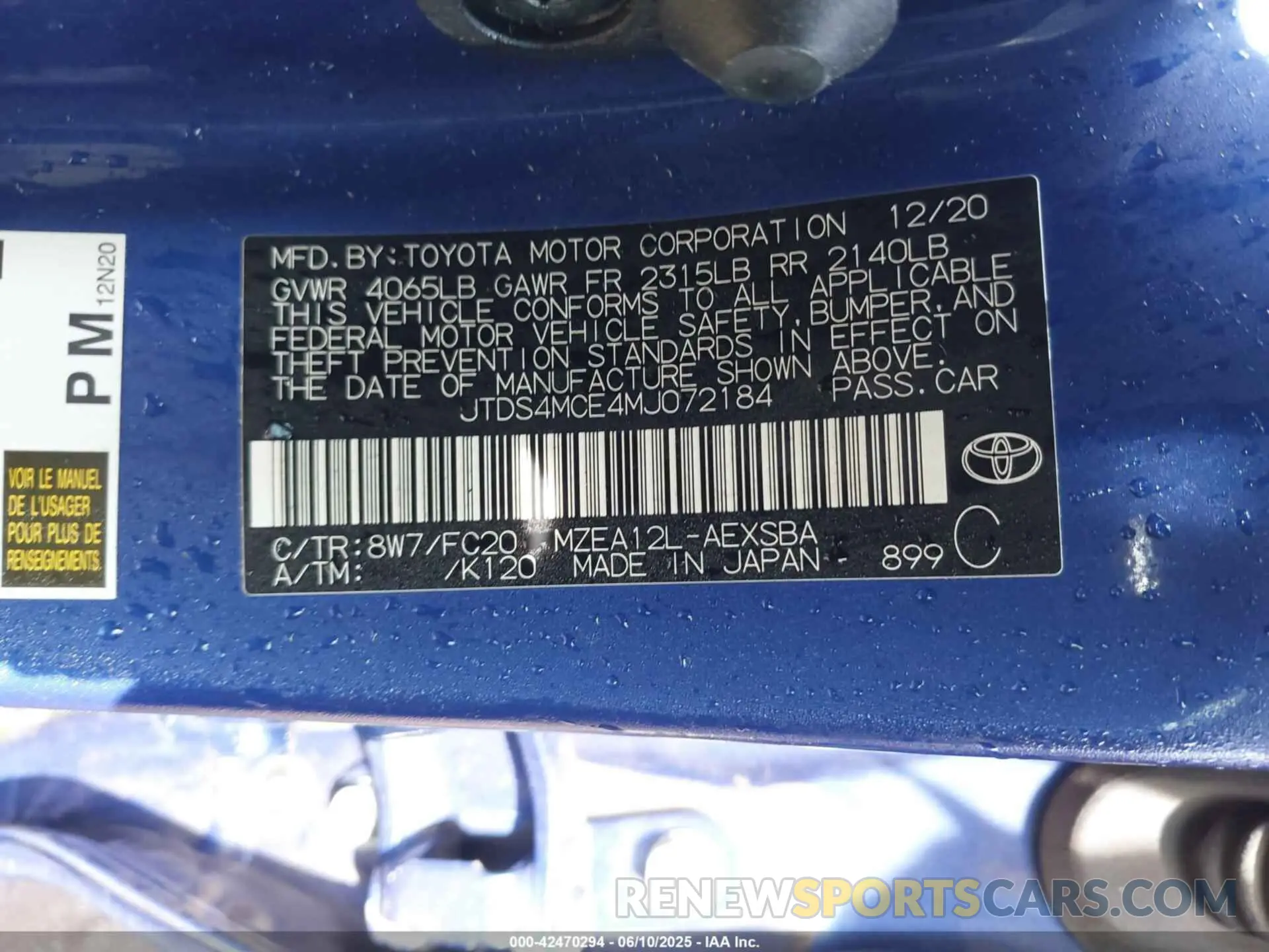 9 Photograph of a damaged car JTDS4MCE4MJ072184 TOYOTA COROLLA 2021