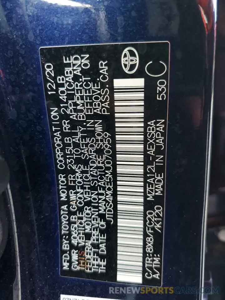 13 Фотография поврежденного автомобиля JTDS4MCE5MJ070959 TOYOTA COROLLA 2021
