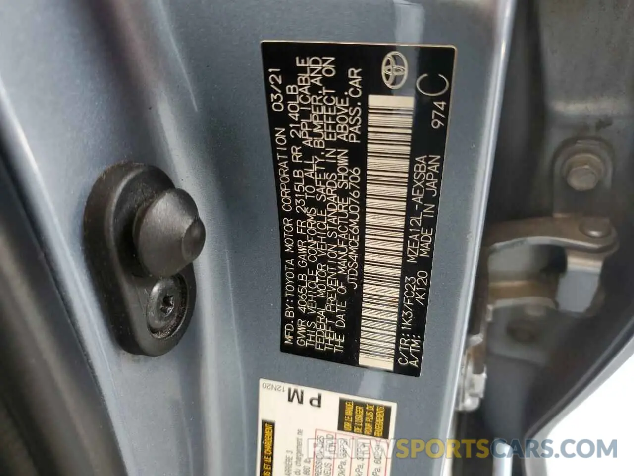 12 Photograph of a damaged car JTDS4MCE6MJ076706 TOYOTA COROLLA 2021