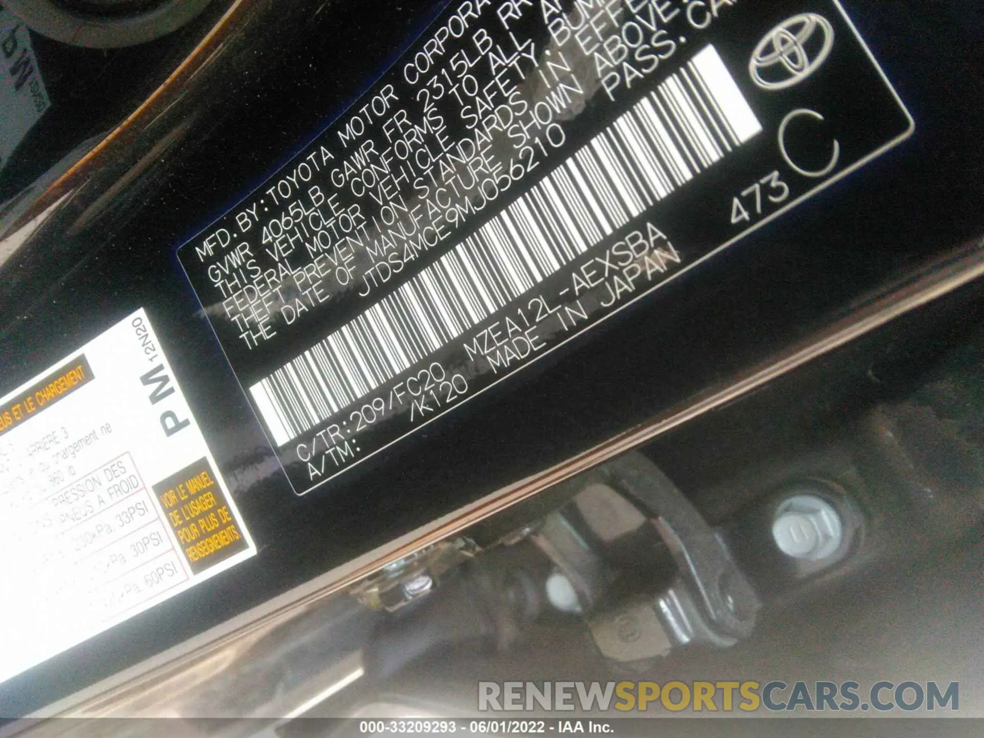 9 Фотография поврежденного автомобиля JTDS4MCE9MJ056210 TOYOTA COROLLA 2021