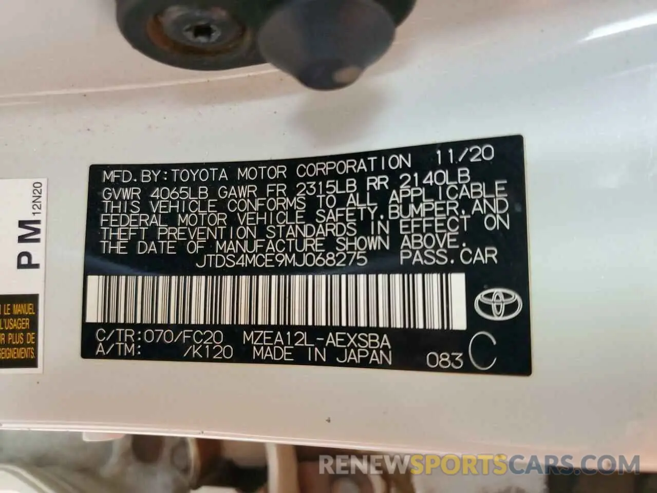 13 Фотография поврежденного автомобиля JTDS4MCE9MJ068275 TOYOTA COROLLA 2021