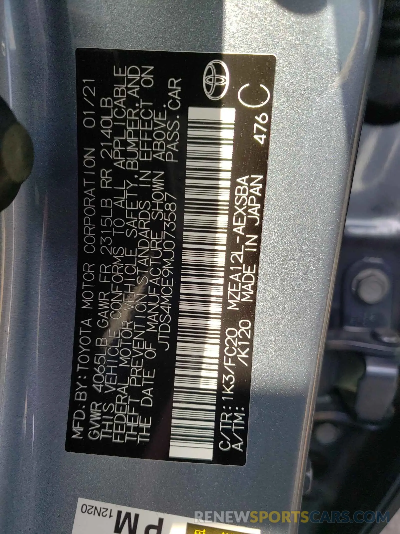 10 Фотография поврежденного автомобиля JTDS4MCE9MJ073587 TOYOTA COROLLA 2021