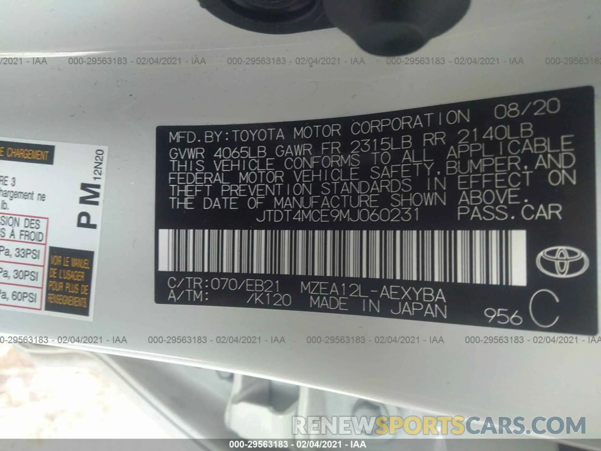 9 Photograph of a damaged car JTDT4MCE9MJ060231 TOYOTA COROLLA 2021