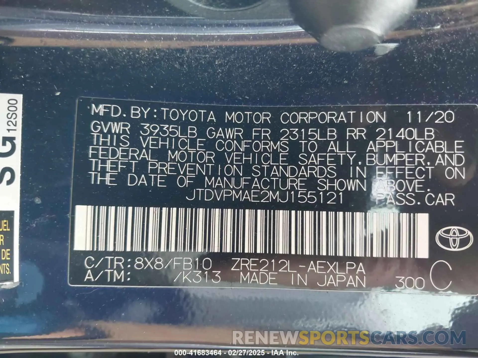 9 Фотография поврежденного автомобиля JTDVPMAE2MJ155121 TOYOTA COROLLA 2021