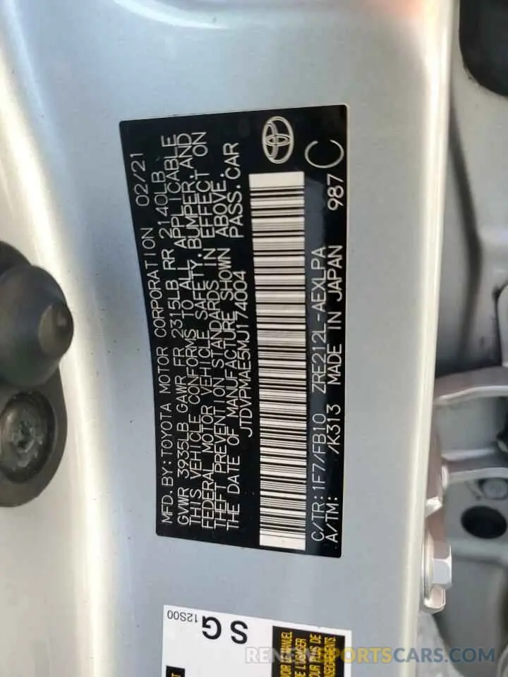 12 Photograph of a damaged car JTDVPMAE5MJ174004 TOYOTA COROLLA 2021