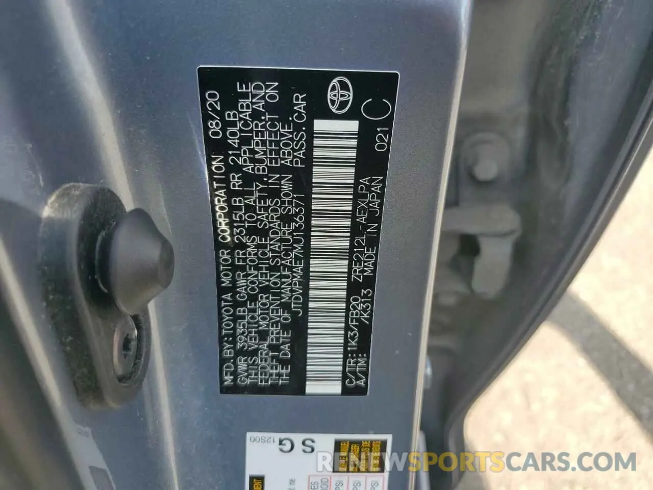 12 Photograph of a damaged car JTDVPMAE7MJ136371 TOYOTA COROLLA 2021