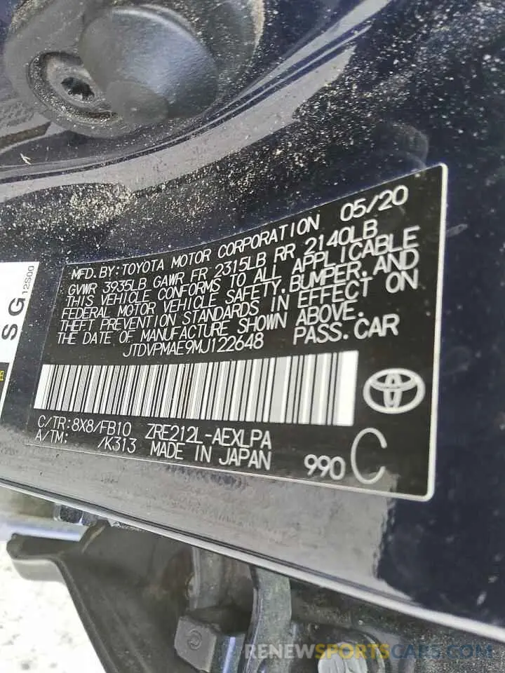 12 Photograph of a damaged car JTDVPMAE9MJ122648 TOYOTA COROLLA 2021
