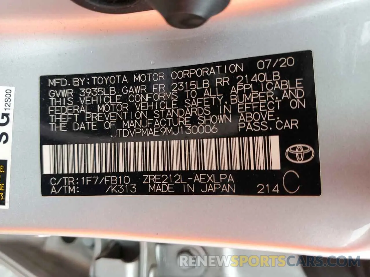 12 Фотография поврежденного автомобиля JTDVPMAE9MJ130006 TOYOTA COROLLA 2021