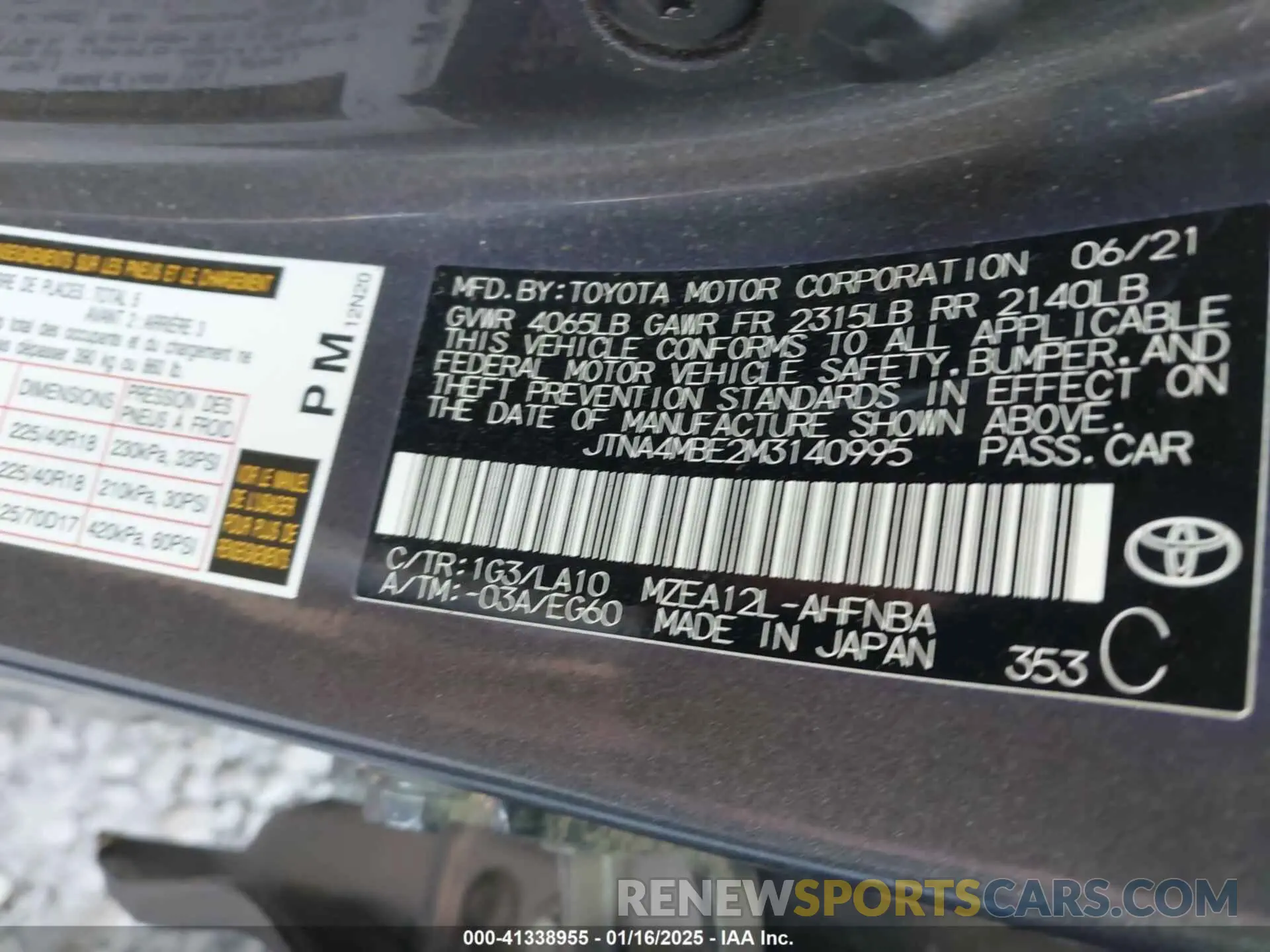 9 Photograph of a damaged car JTNA4MBE2M3140995 TOYOTA COROLLA 2021
