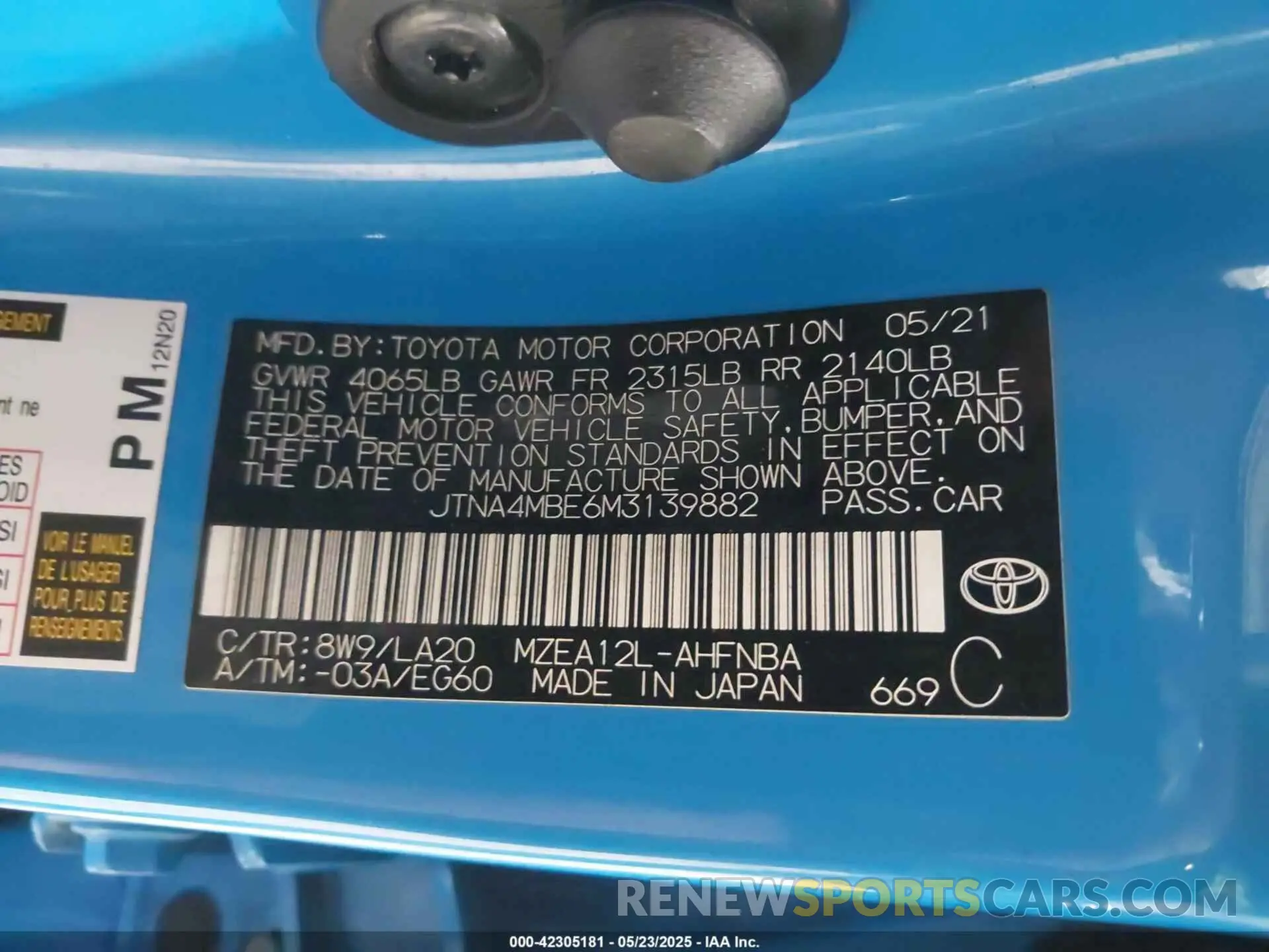 9 Photograph of a damaged car JTNA4MBE6M3139882 TOYOTA COROLLA 2021