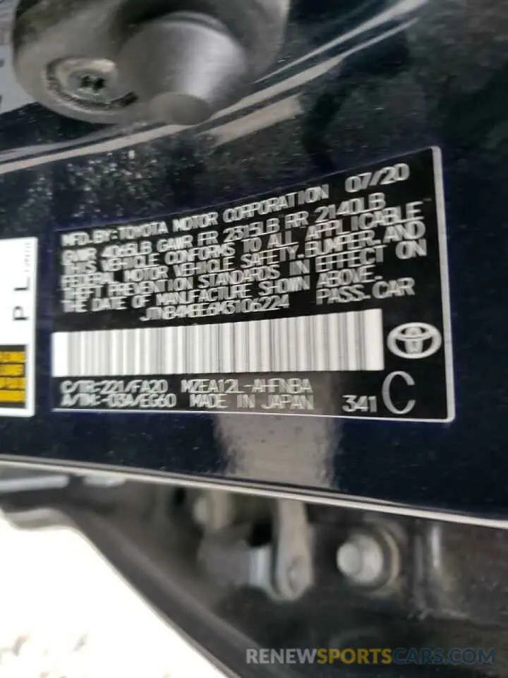 10 Photograph of a damaged car JTNB4MBE6M3106224 TOYOTA COROLLA 2021