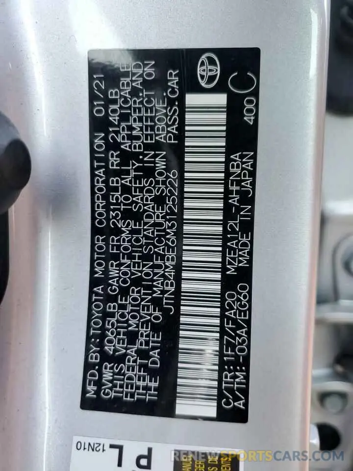 13 Фотография поврежденного автомобиля JTNB4MBE6M3125226 TOYOTA COROLLA 2021