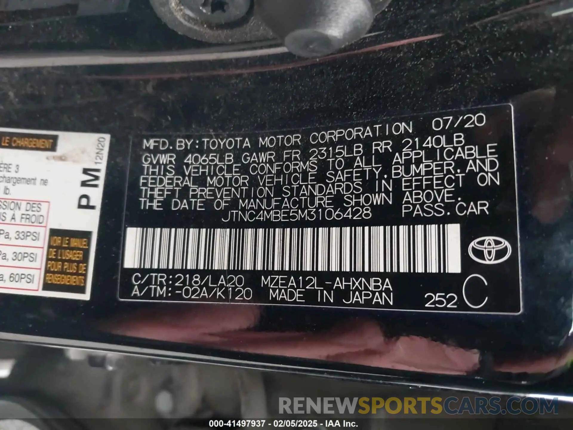9 Фотография поврежденного автомобиля JTNC4MBE5M3106428 TOYOTA COROLLA 2021