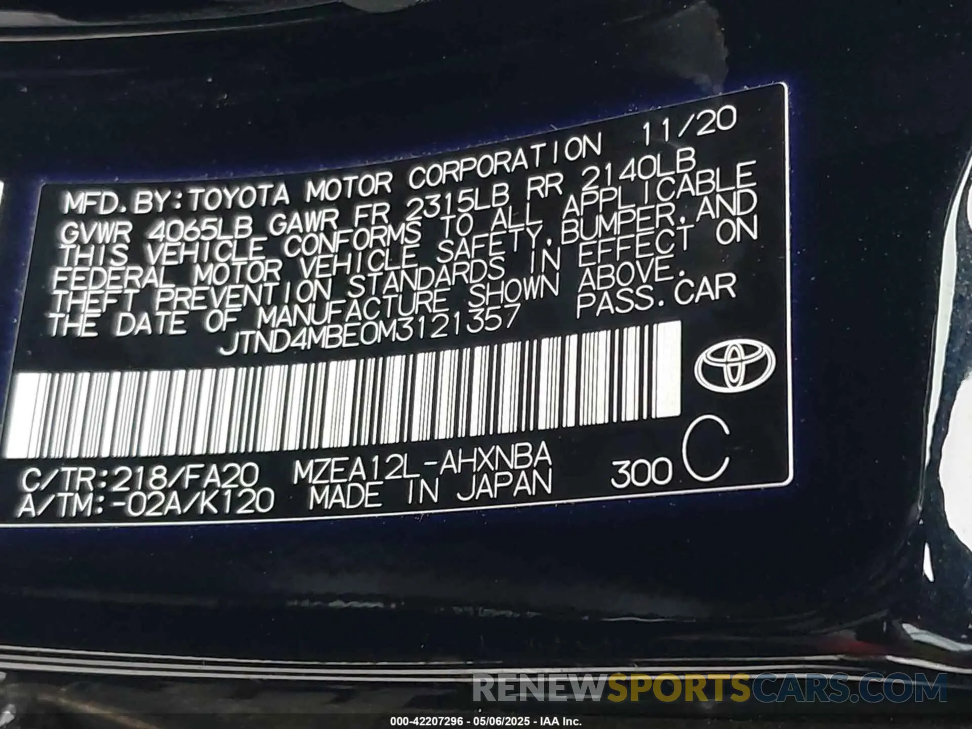 9 Фотография поврежденного автомобиля JTND4MBE0M3121357 TOYOTA COROLLA 2021