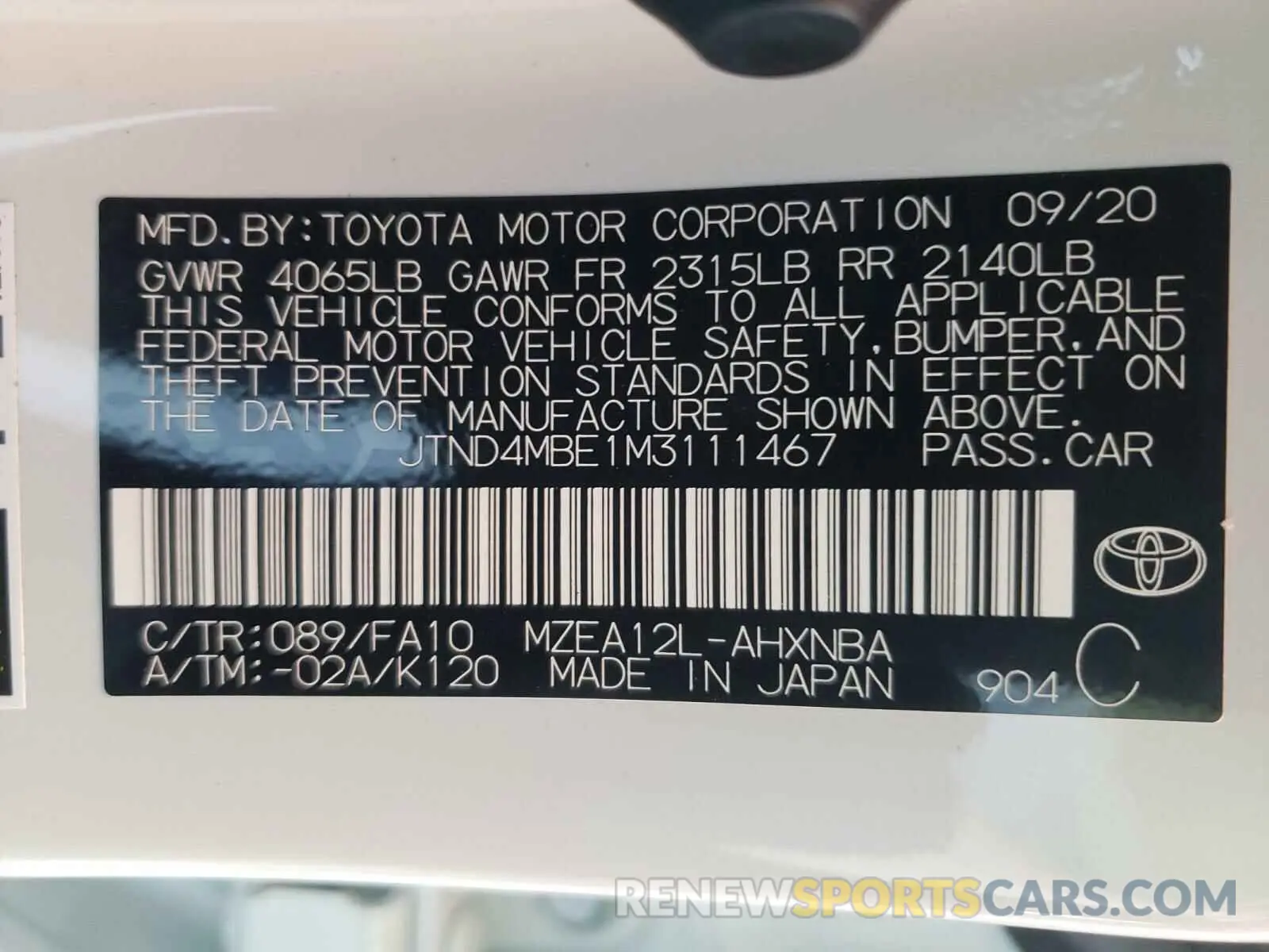 10 Photograph of a damaged car JTND4MBE1M3111467 TOYOTA COROLLA 2021