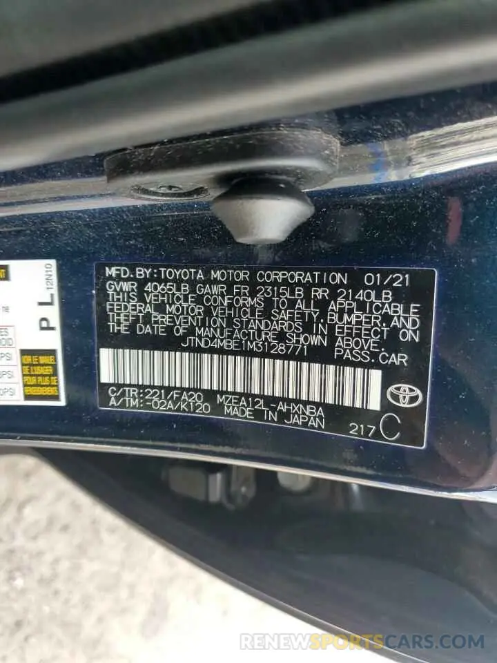 13 Фотография поврежденного автомобиля JTND4MBE1M3128771 TOYOTA COROLLA 2021