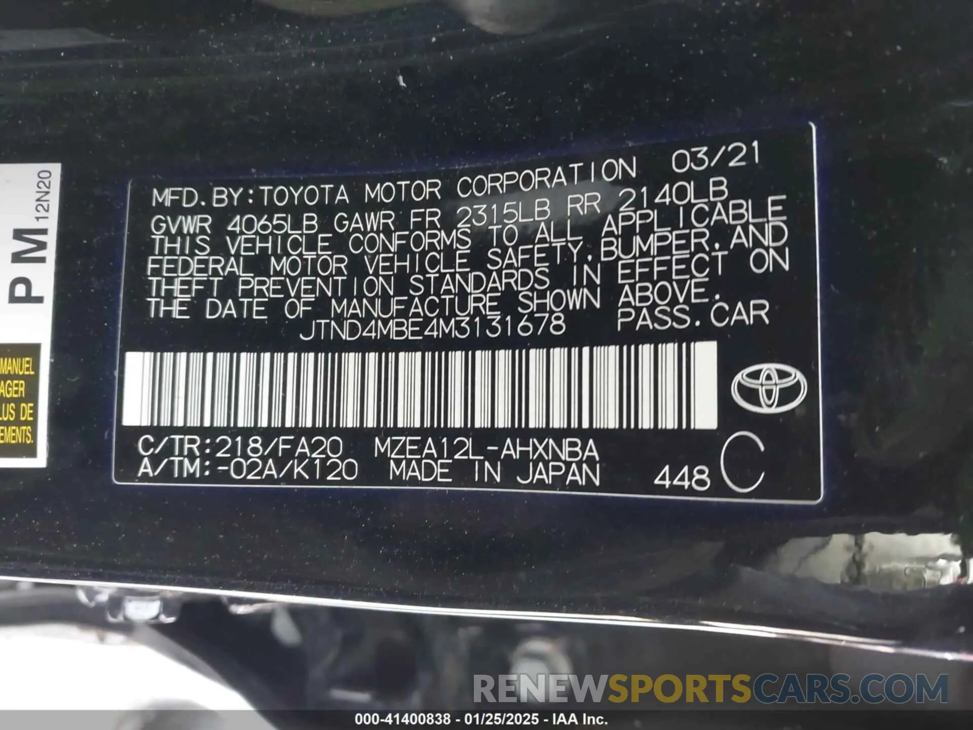 9 Photograph of a damaged car JTND4MBE4M3131678 TOYOTA COROLLA 2021