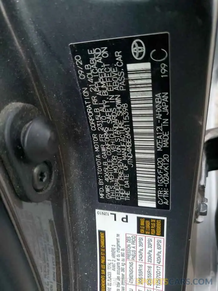 13 Фотография поврежденного автомобиля JTND4MBE6M3115398 TOYOTA COROLLA 2021
