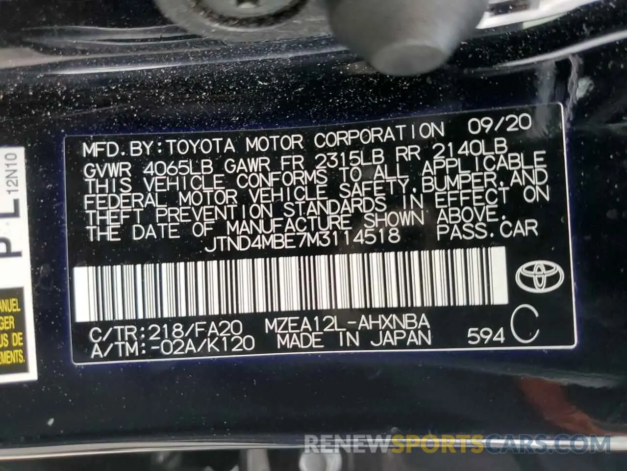 14 Фотография поврежденного автомобиля JTND4MBE7M3114518 TOYOTA COROLLA 2021